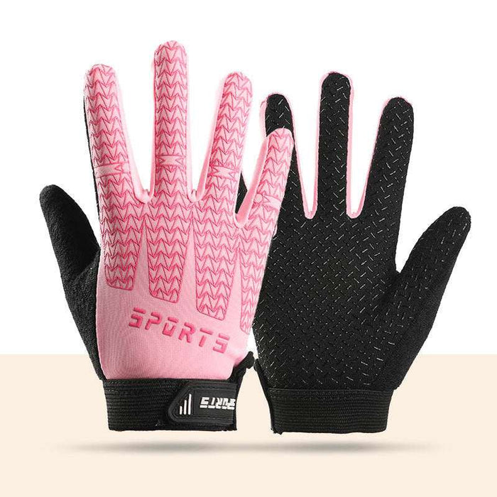 Black and pink breathable cycling gloves for kids with silicone grip and cooling fabric, size M