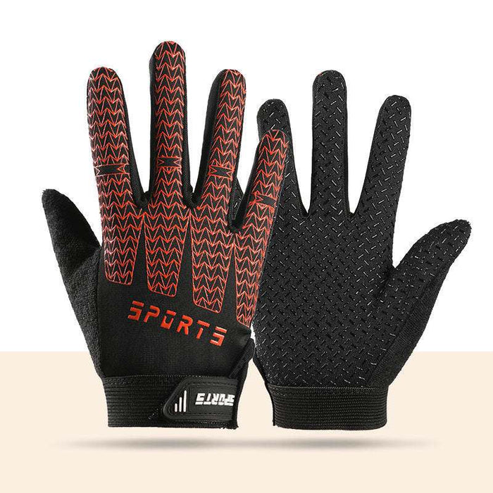 Black and red breathable cycling gloves for kids with silicone grip and ice silk fabric, size M