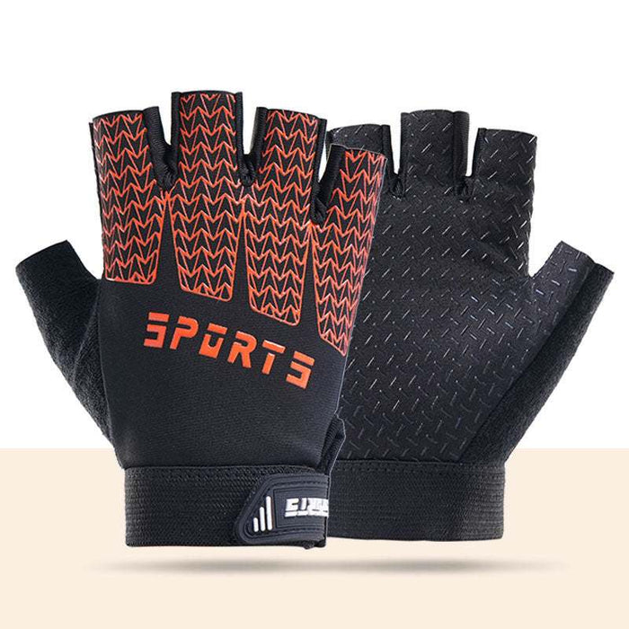 Black and red breathable ice silk half-finger cycling gloves for kids with silicone grip and pull-tab design, size S