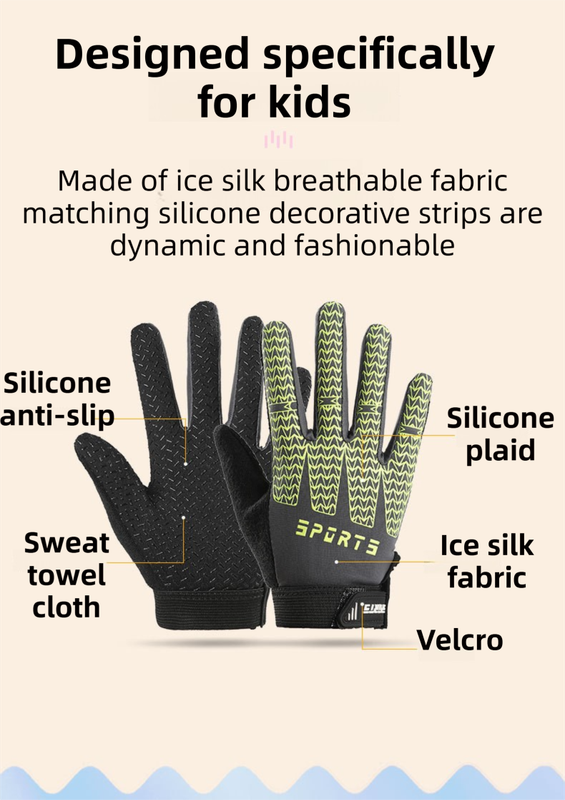 Black and Red Breathable Half-Finger Cycling Gloves for Kids - S Size