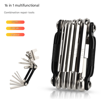 Black and Silver 16 in 1 Bicycle Repair Multi Tool