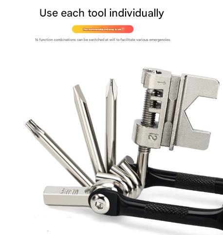 Black and Silver 16 in 1 Bicycle Repair Multi Tool