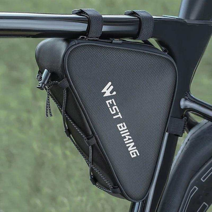 Black bicycle crossbar triangle bag with waterproof zipper and reflective logo for cycling