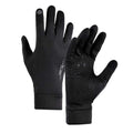 Black windproof thermal sports gloves with touchscreen fingertips and anti-slip palm grip for running and cycling