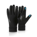 Black windproof thermal gloves with touchscreen fingertips and anti-slip palm grip, XL size, wrist-tighten style
