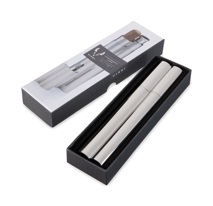 Cigar Holder and Flask in Stainless Steel