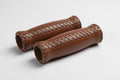 Classic Retro Handlebar Grips Hand Stitched With Plugs - Brown