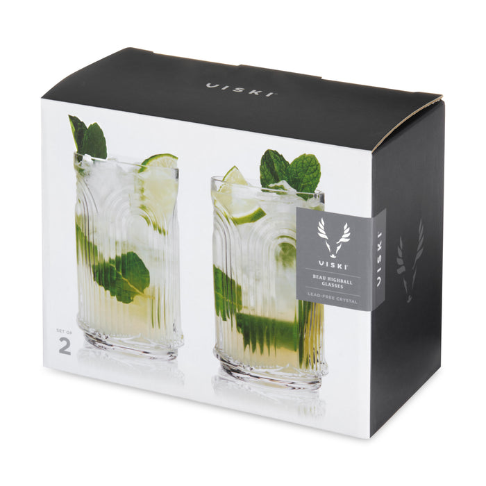 Deco Beau Crystal Highball Glasses, Set of 2