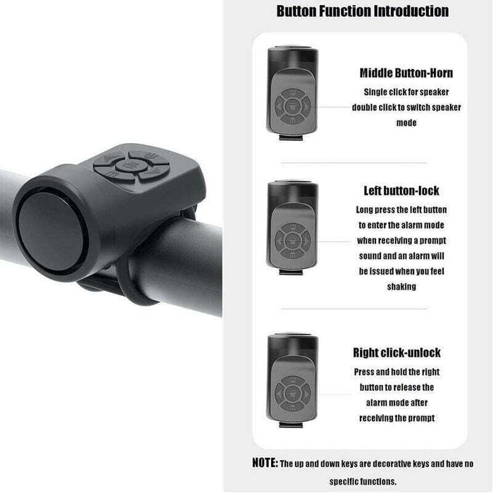 Electric Bicycle Horn 120dB Portable USB Charging Rubber Skin Bell with Alarm