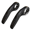 Black ultralight ergonomic horn-style composite bicycle bar ends with adjustable angles and smooth matte finish