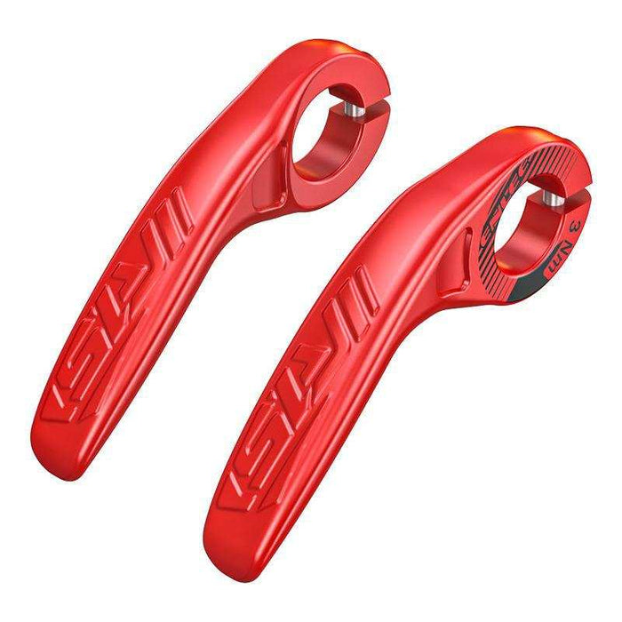 Red ultralight ergonomic horn-style composite bike bar ends for enhanced cycling comfort and control
