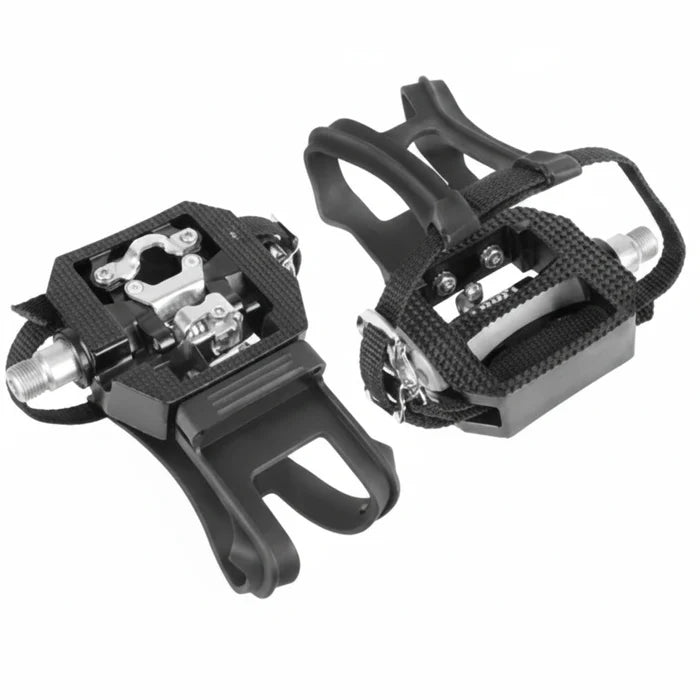 EXERCISE PEDALS - 9/16" Cro-Mo Axle - SPD One Side Toe Clip Opposite - Cleats Included