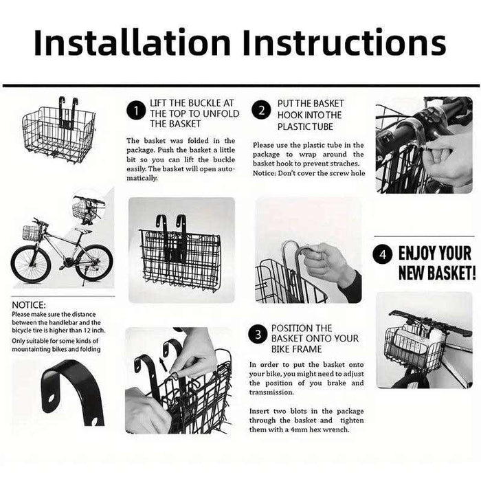 Foldable Heavy Duty Metal Bicycle Basket | Black