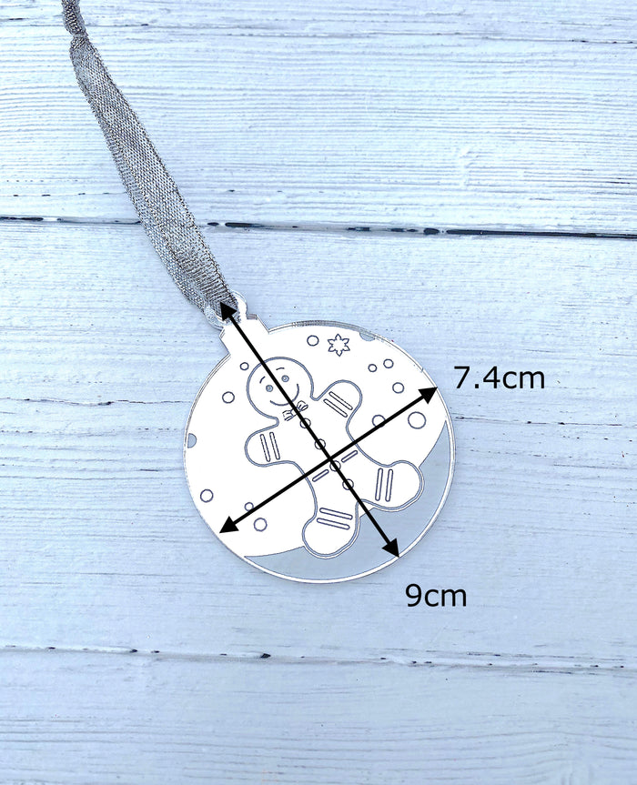Gingerbread Man Mirror Acrylic Bauble – Christmas Tree Ornament