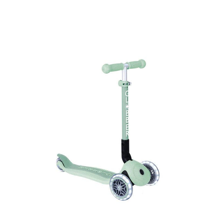 Globber ECOLOGIC JUNIOR foldable pistachio scooter with battery-free light-up wheels for kids