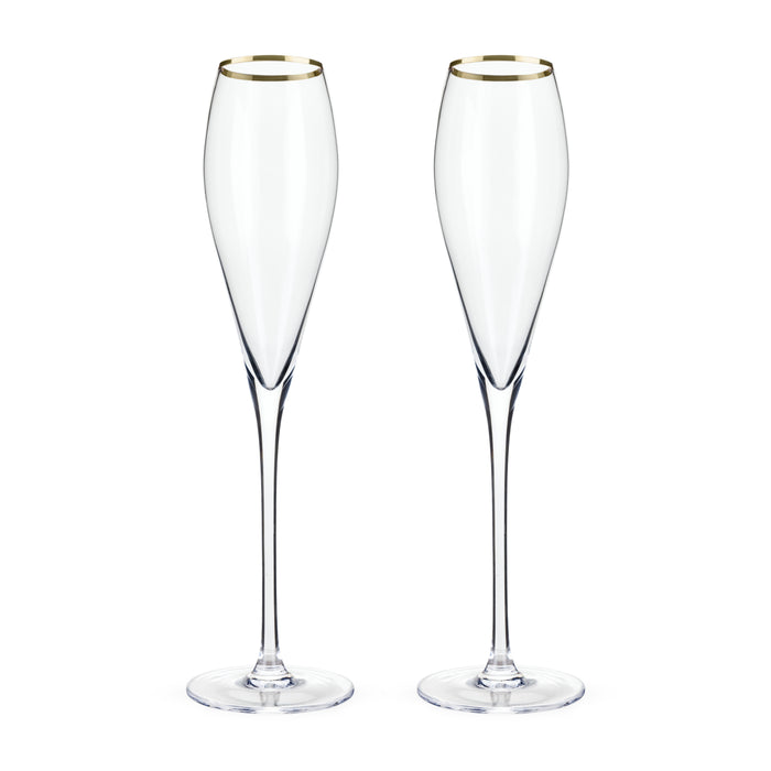 Gold Rimmed Crystal Champagne Flutes, Set of 2