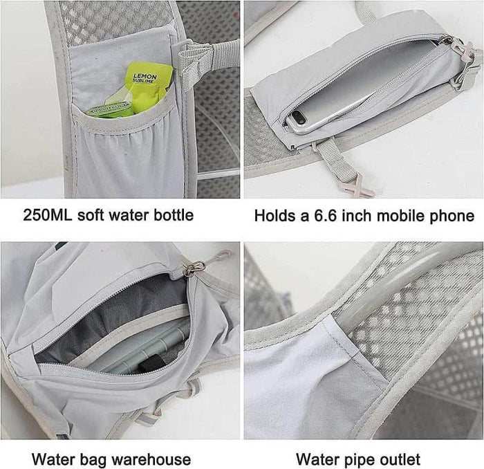 Grey Lightweight Hydration Vest Pack - Breathable Running & Cycling Backpack
