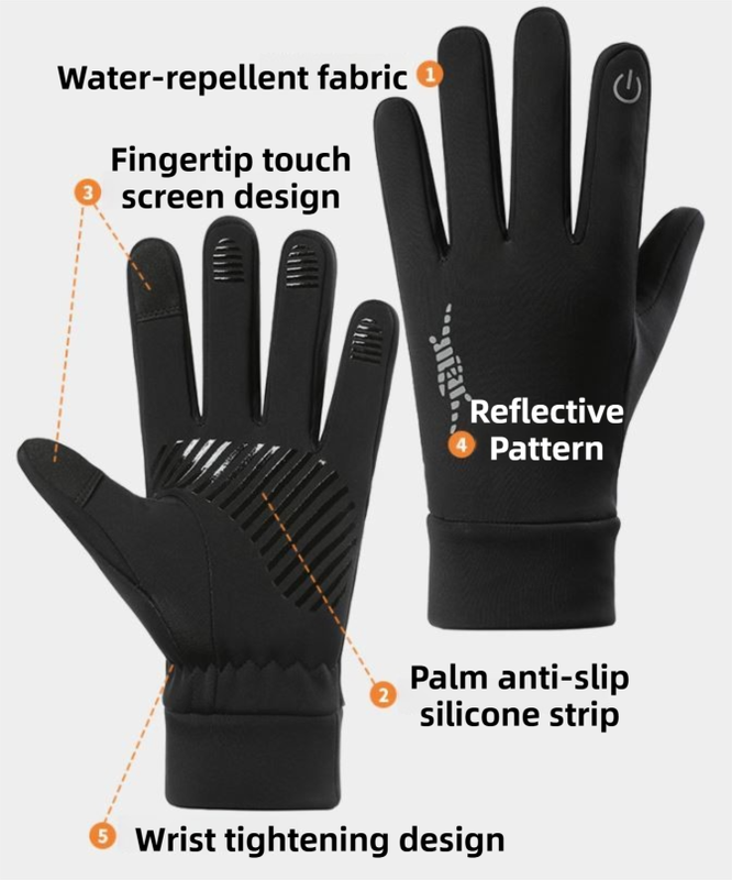 Grey Windproof Thermal Sports Gloves with Touchscreen Fingertips & Anti-Slip Palm Grip - M Size