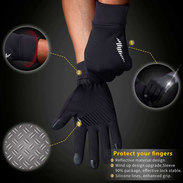 Grey Windproof Thermal Sports Gloves with Touchscreen Fingertips & Anti-Slip Palm Grip - M Size