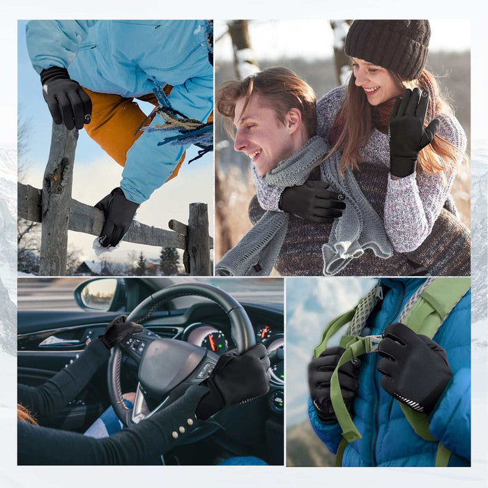 Grey Windproof Thermal Sports Gloves with Touchscreen Fingertips & Anti-Slip Palm Grip - M Size