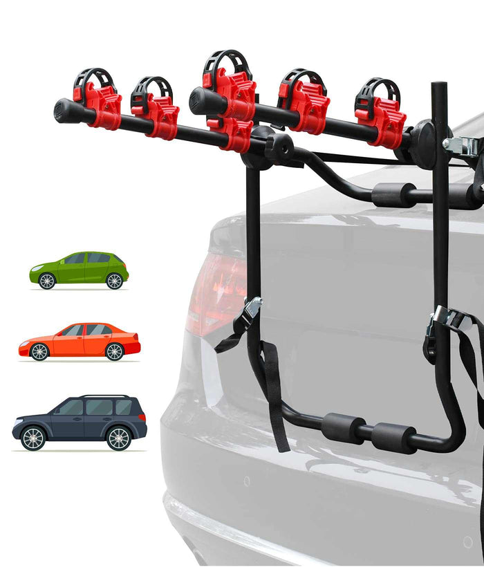 3 Bike Universal Bicycle Rear Carrier Rack Hanger with adjustable support and durable U-shape frame for cars and SUVs