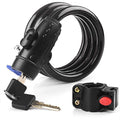 1.2m coiled bicycle lock with keys and mounting bracket, anti-cut, weatherproof cable lock
