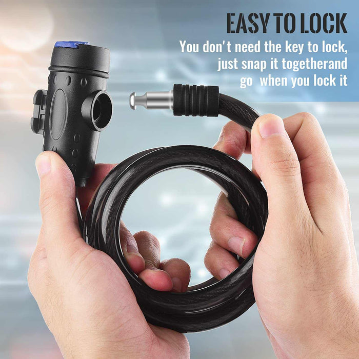 High-Security Coiled Bike Cable Lock 1.2m - 12mm Steel Cable
