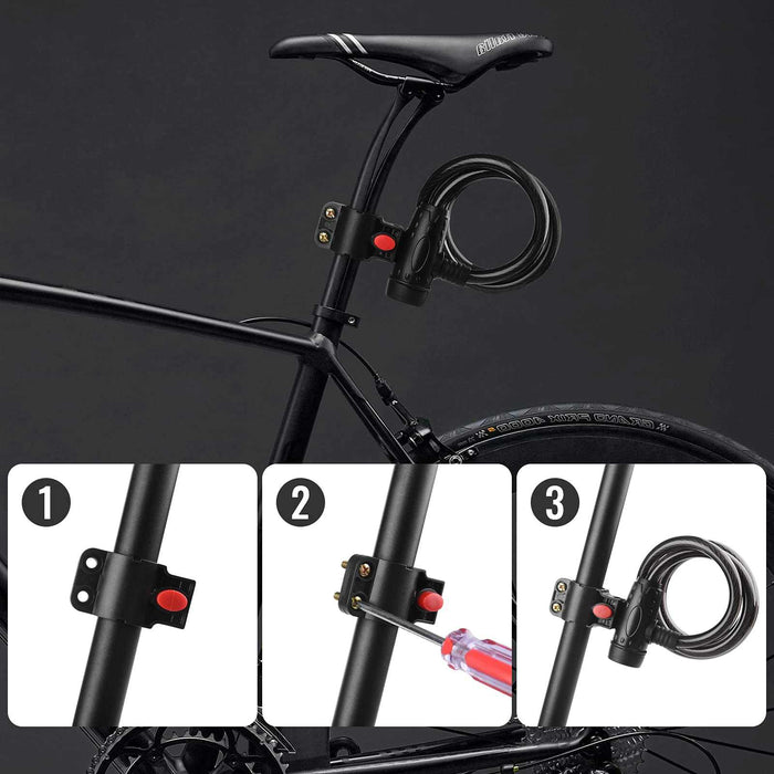 High-Security Coiled Bike Cable Lock 1.2m - 12mm Steel Cable