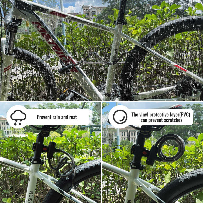 High-Security Coiled Bike Cable Lock 1.2m - 12mm Steel Cable