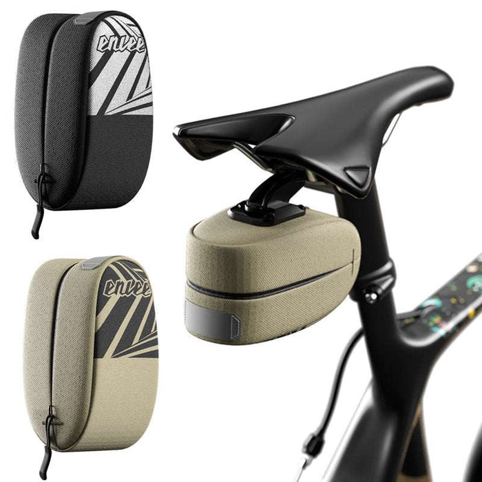 Khaki Compact Bike Saddle Bag - Quick-Release Water-Resistant Tail Pouch with Reflective Accents