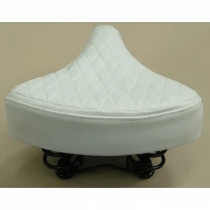 Ladies Retro Vinyl Saddle 250mm x 190mm Quilted Top Dual Coil Springs - White