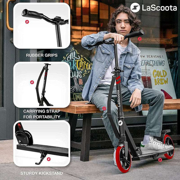 Lascoota Pulse Kick Push Commuter Scooter for Teens & Adults- Black