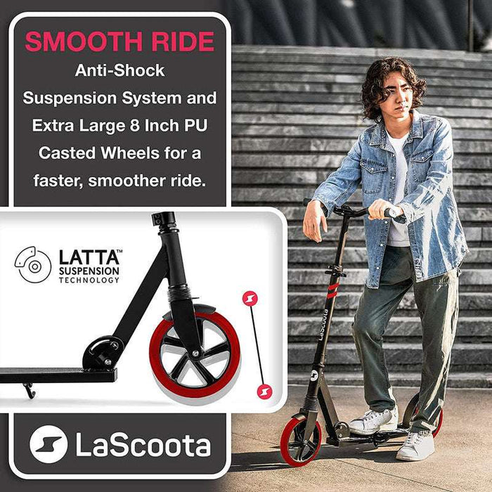 Lascoota Pulse Kick Push Commuter Scooter for Teens & Adults- Black