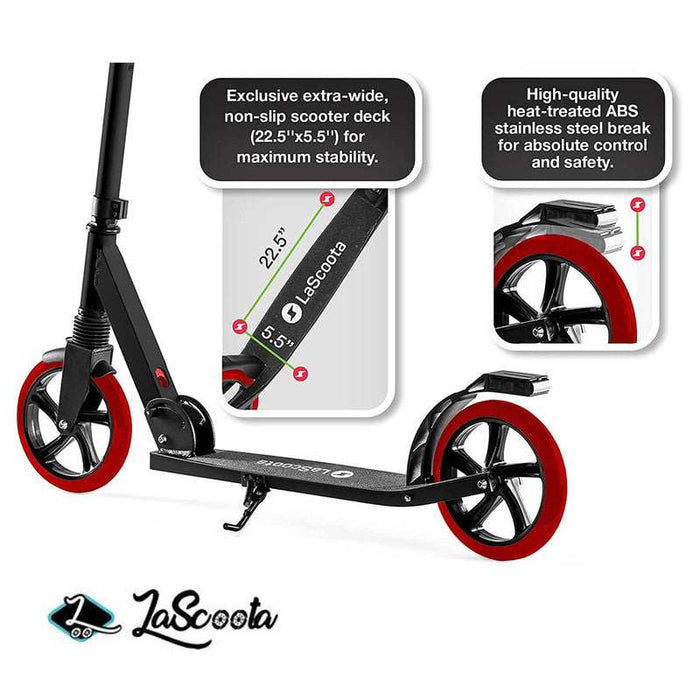 Lascoota Pulse Kick Push Commuter Scooter for Teens & Adults- Black
