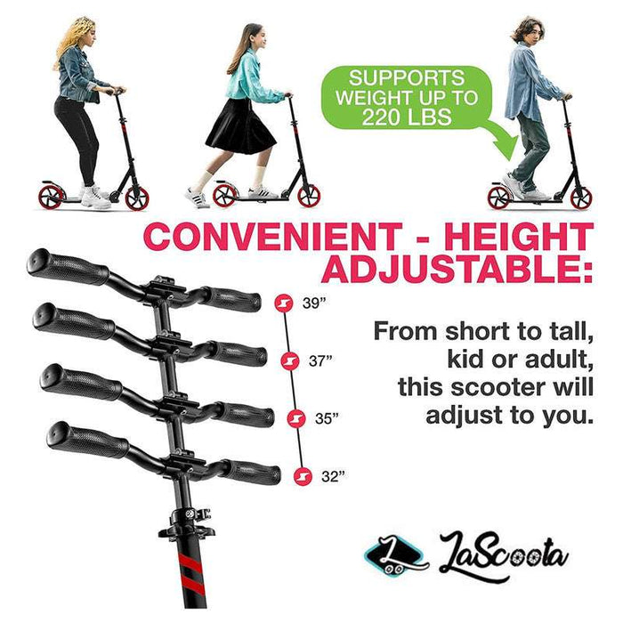 Lascoota Pulse Kick Push Commuter Scooter for Teens & Adults- Black