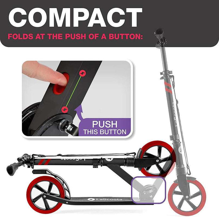 Lascoota Pulse Kick Push Commuter Scooter for Teens & Adults- Black