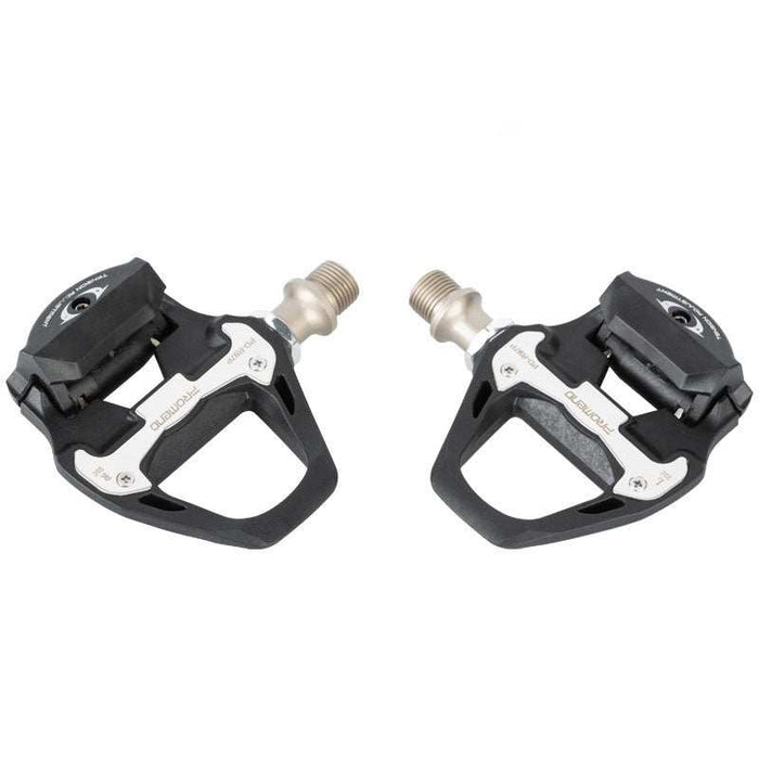 PROMEND bicycle clipless pedals compatible with SHIMANO SPD-SL system with adjustable tension and durable nylon chromium molybdenum steel axle