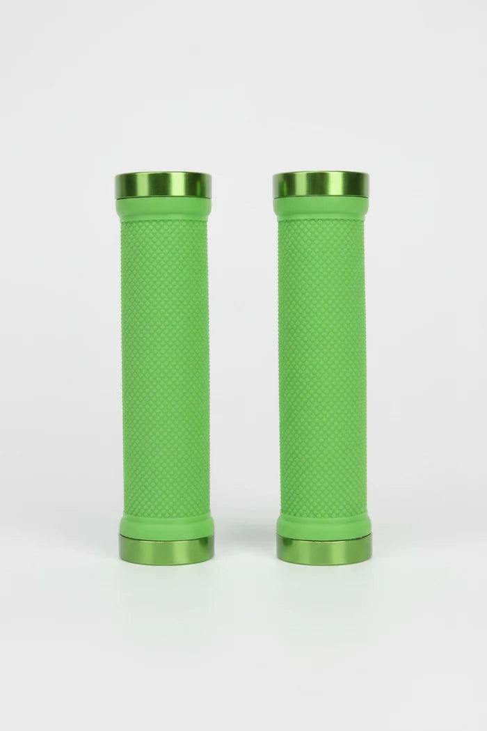 Lock-On Dual Clamp Grips 130mm With Plug With Rings - Lime Green