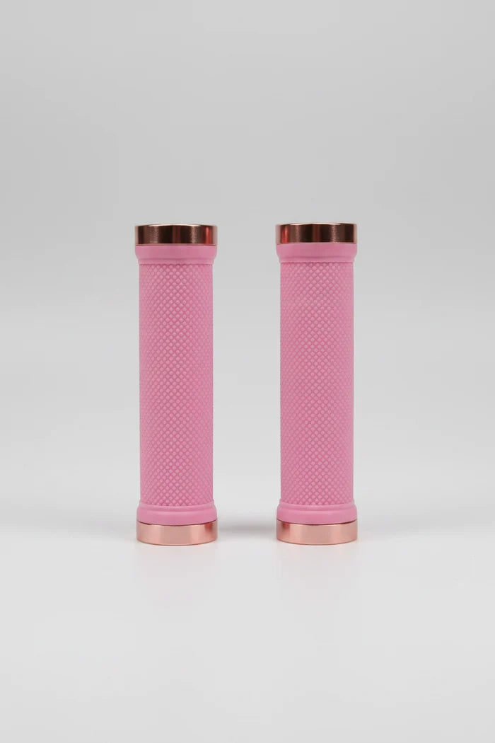 Lock-On Dual Clamp Grips 130mm With Plug With Rings - Pink