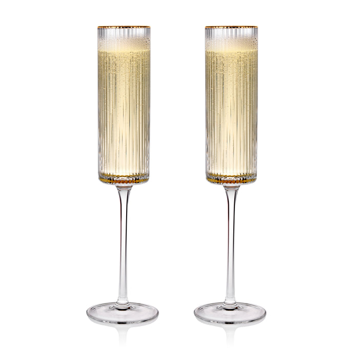 Meridian Crystal Gold Rimmed Champagne Flutes, Set of 2
