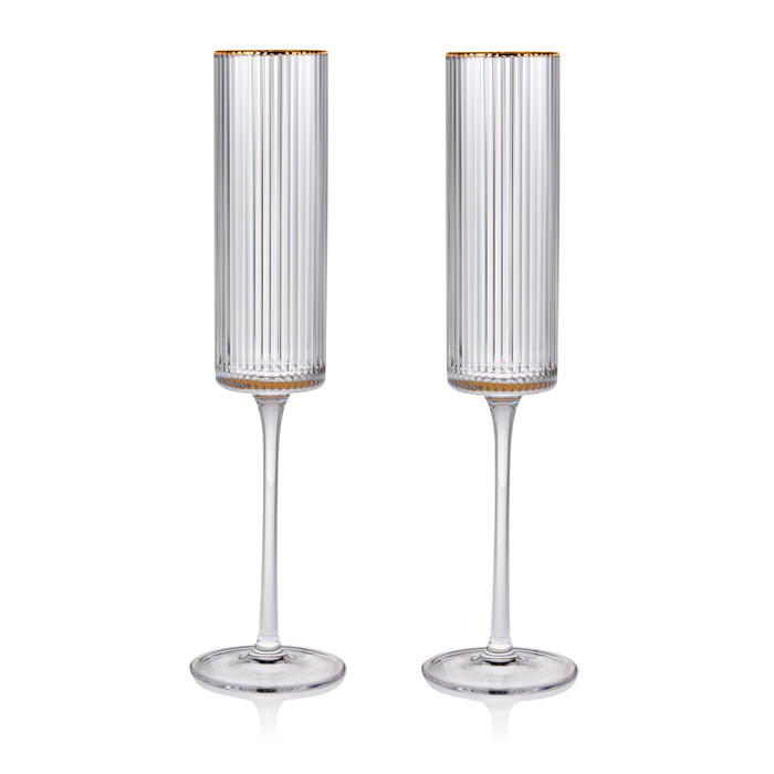 Meridian Crystal Gold Rimmed Champagne Flutes, Set of 2