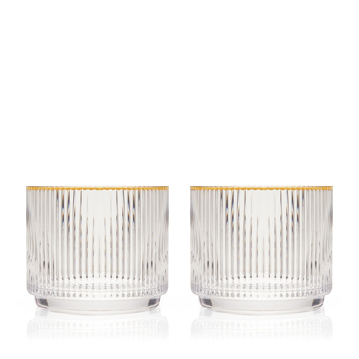 Meridian Crystal Gold Rimmed Lowball Tumblers, Set of 2
