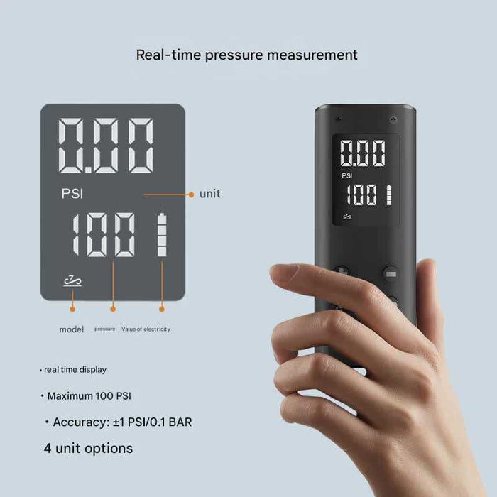 Mini Portable Digital Display USB Rechargable Electric Air Pump 100 PSI - Black