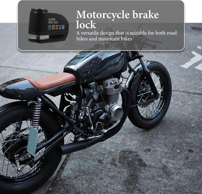 Motorcycle Disc Brake Lock with Alarm – 110dB Alarm, 7mm Locking Pin & Reminder Cable