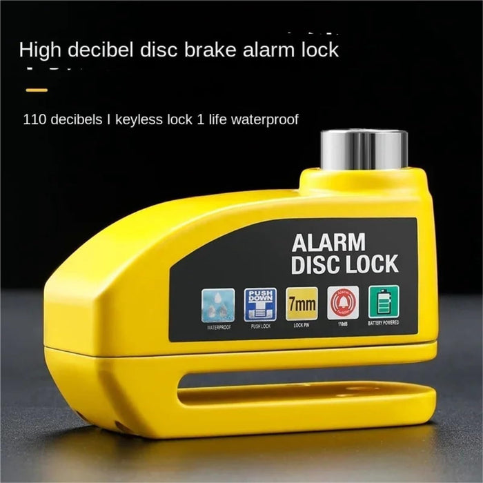 Motorcycle Disc Brake Lock with Alarm – 110dB Alarm, 7mm Locking Pin & Reminder Cable
