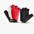 Size M red padded half-finger cycling gloves with breathable mesh and adjustable wrist strap