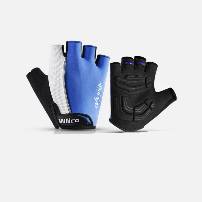 Size XL blue padded half-finger cycling gloves with breathable mesh and adjustable wrist strap