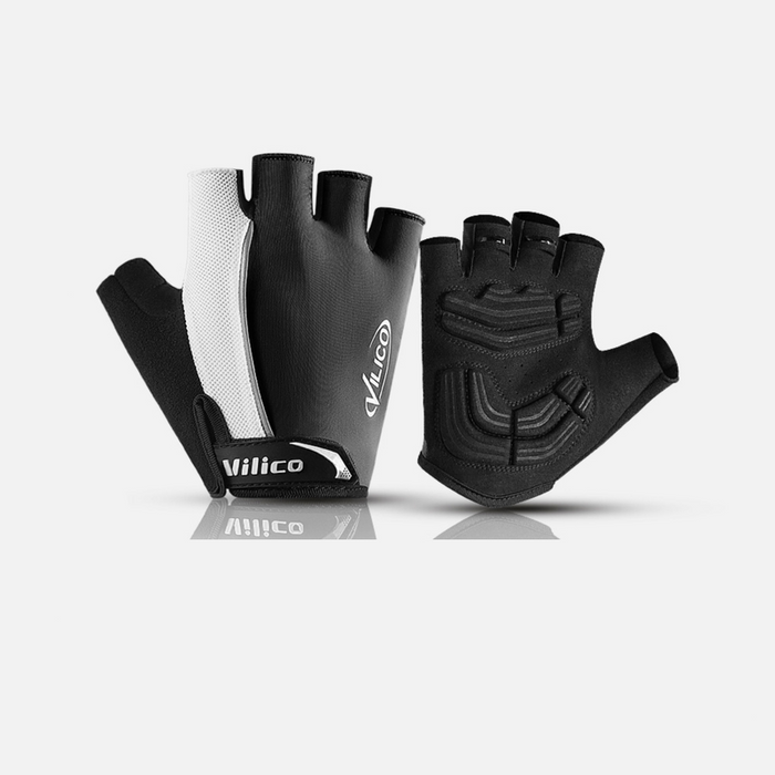 Size XL black padded half-finger bike riding gloves with breathable mesh and adjustable wrist strap