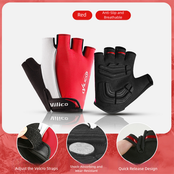 Size XL red padded half-finger cycling gloves with breathable mesh and adjustable wrist strap