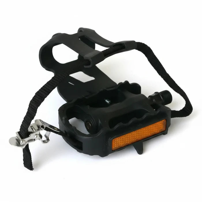 PEDALS 9/16" MTB PP Body With Toe Clip & Strap - Black